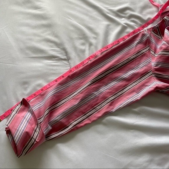 Liz Claiborne No Iron Purple Pink Stripe Button Front Long Sleeve Top SZ 14 - Picture 7 of 8